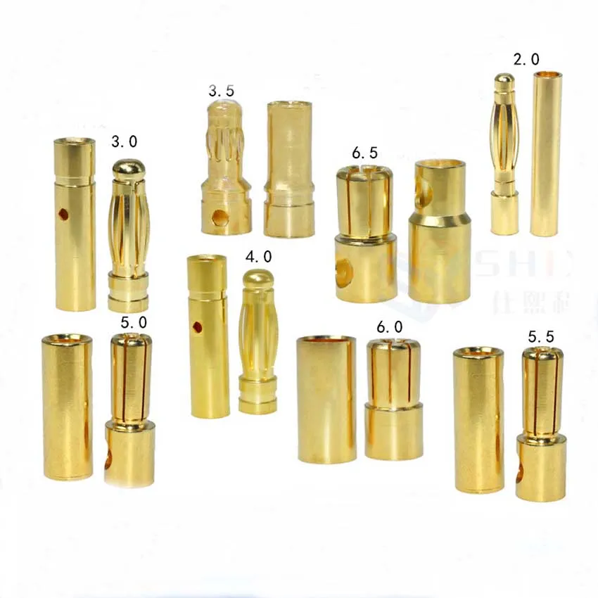 5/10pair Banánová zástrčka 2,0 mm 3,0 mm 3,5 mm 4,0 mm guľka samec samec konektora 5,0 mm 5,5 mm 6 mm 6,5 mm 8 mm 8 mm mosadz Pone Copper RC