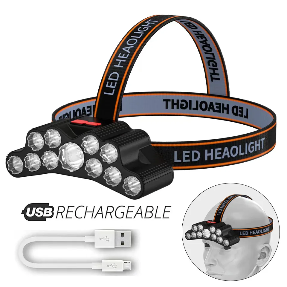 5-11led USB Nabíjateľná vstavaná vstavaná batéria LED svetlé svetlé svetlo Super svetlá vonkajšia turistická baterka namontovaná na hlave