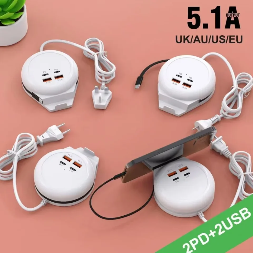 5.1A USB HUB 4 IN 1 USB TYPE C Nabíjačka Rýchle nabíjanie mobilných nabíjačiek na nabíjačku pre iPhone Huawei Xiaomi Docking Station