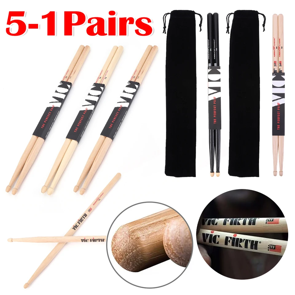 5-1Pairs bubnové tyčinky 5A/7A Drevené paluby Kúbre a tón americké hikory bubny akustické/elektronické bubny