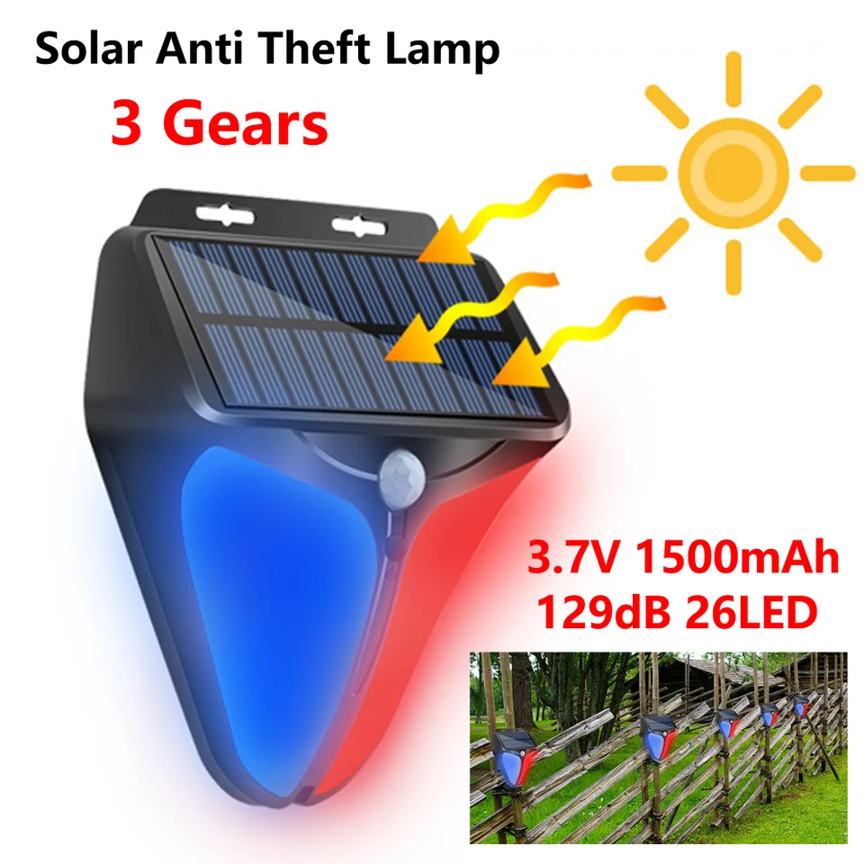 5-1pc Outdoor Wireless Solar Anti Theft Lamp Light Light Svetlo Siréna Flash 129dB Alarm Lamp Siréna Sensor Sensor Domáca dvor