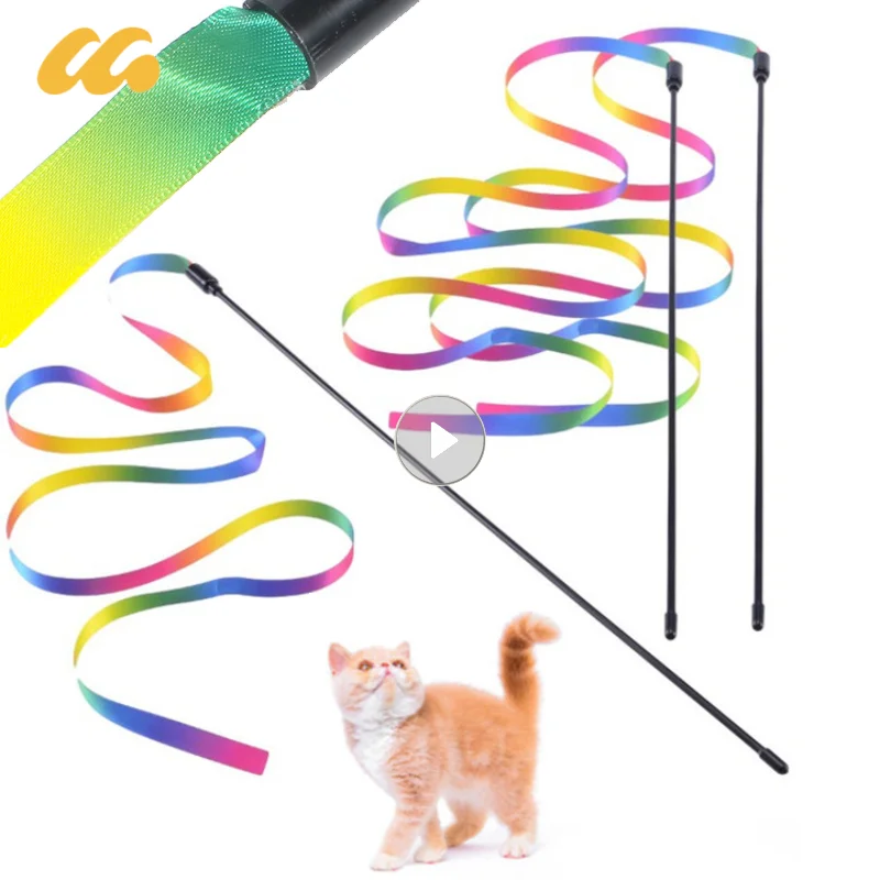 5/2/11ks roztomilé mačky interaktívne hračky farebná tyč upútavka na prútik plastová samoliečba hračky Funny Rainbow Ribbon Cat Stick Supplies Pet Supplies