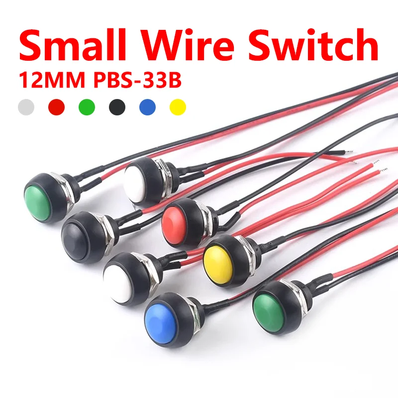 5/20/100ks 12 mm 12 mm prepínač tlačidla PBS-33B Self Reset Mini Round Switch 2pin s drôtom 1A DC12V