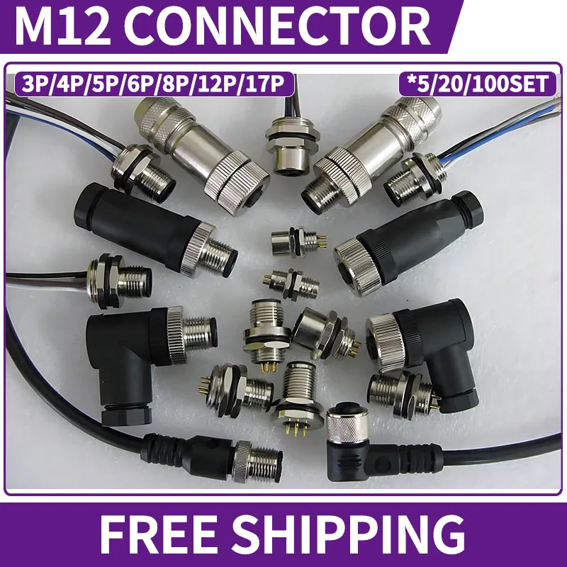5/20 PCS M12 Aviation Conector Plug 4p 5p 6p 8p 12p 12p rovný/pravý uhol hlava Mužská ženská dokovacia vodotesná konektor