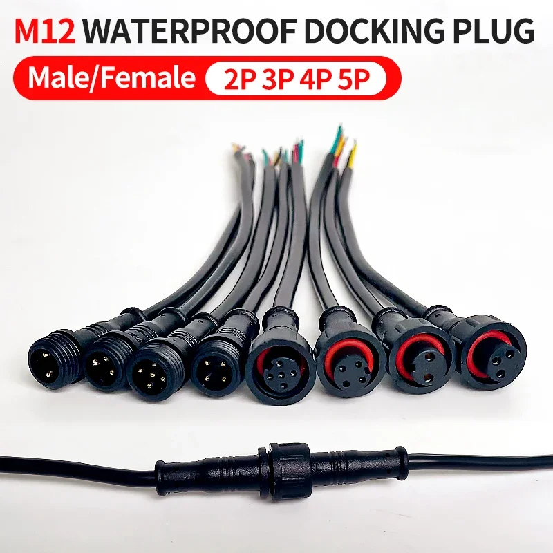 5/20ks m12 nepremokavý 2 3 4 5pin IP65 káblový drôt zástrčka pre LED prúžky Muž a ženský konektor 20 cm dĺžka konektora malá veľkosť hlavy