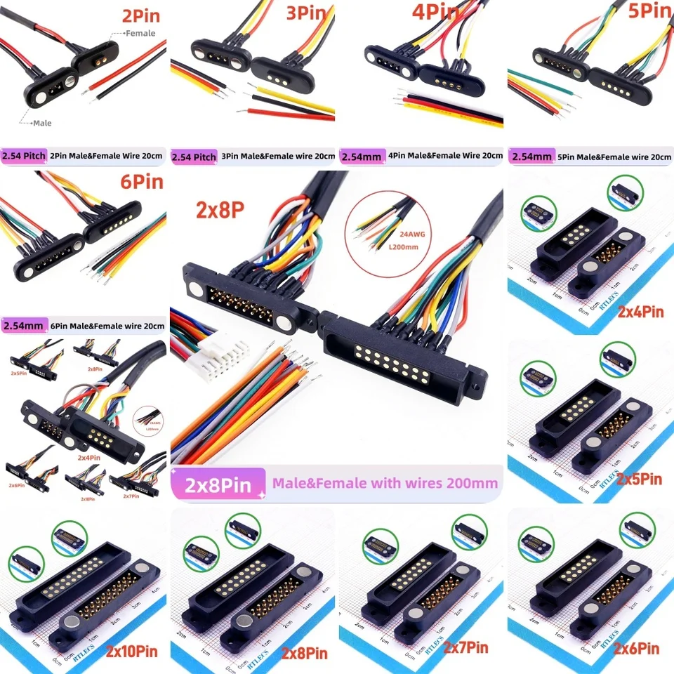 5. 5. 3/1 Páry 2,54 mm rozstupový vysoký prúd 2A Magnetický pogo konektor PIN 2 3 4 5 6 8 10 12 14 16 20 PIN Mužský ženský drôt PHB2.0