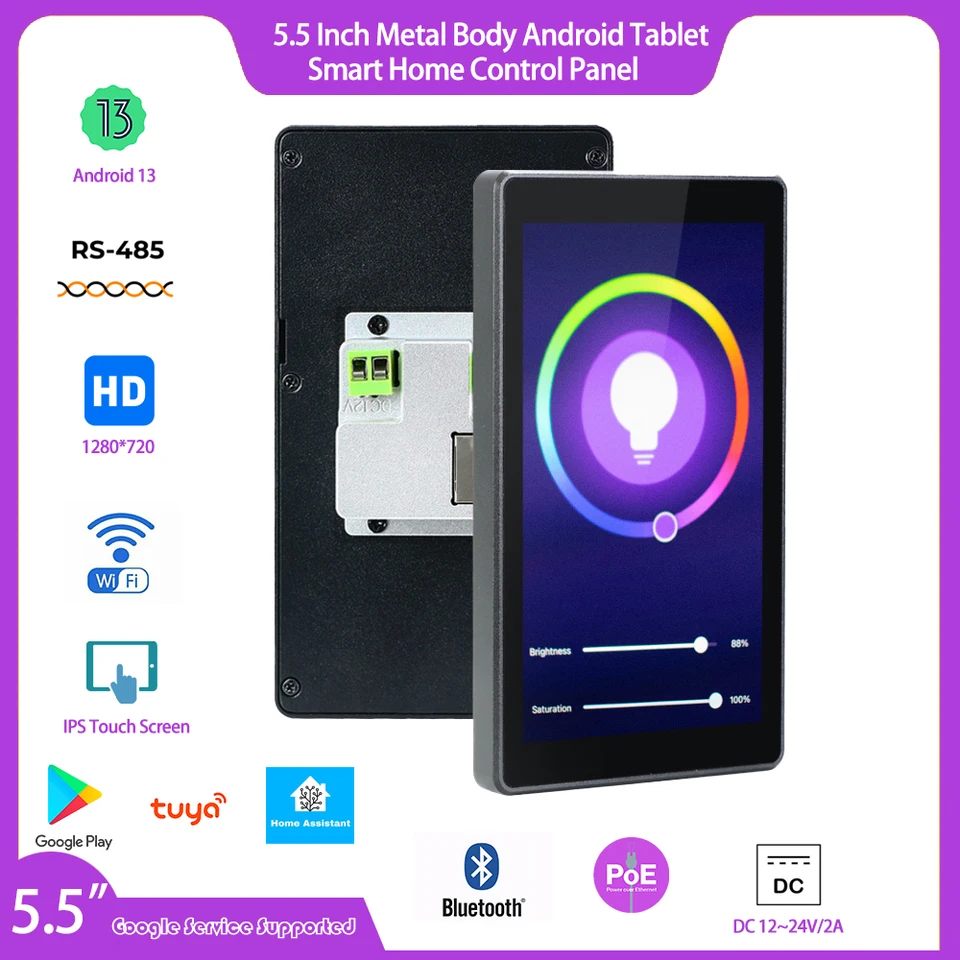 5,5 palca Inwall Metal Body Smart Home Ovládací panel Android 13 Tablet poe s RS485 vstavaný