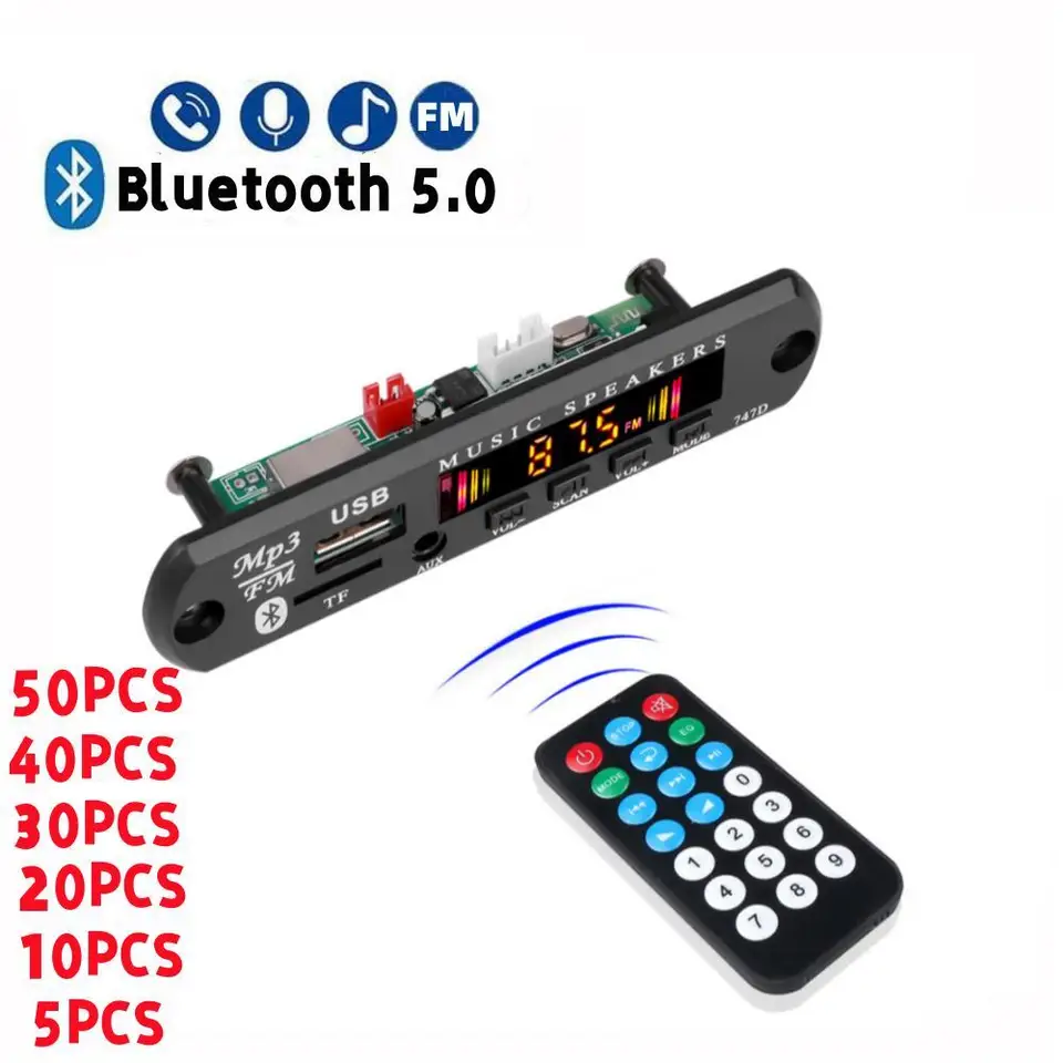5-50ks Bluetooth 5.0 Car Kit Wireless MP3 Decoder Board 9V 12V Audio WMA Modul Modul Losio Audio USB AUX TF FM Radio