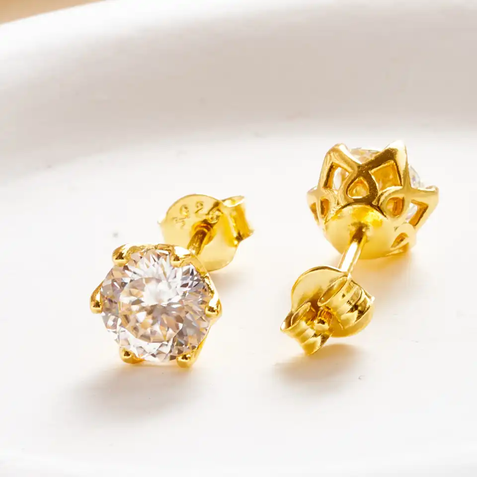 5/6,5/8 mm okrúhle 100 tvár Moissanit Stud náušnice pre ženy S925 Sterling strieborné žlté zlato s svadobným uší jemné šperky