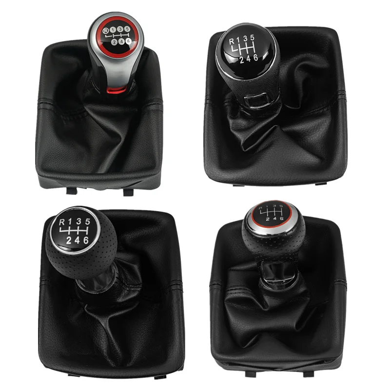5/6 Speed ​​Car Gear Shift Gomb s gaitorovým bootovacím krytom pre Volkswagen VW Polo 9N 9N2 2002 2003 2004 2005 2006 2007 2008 2009 2009