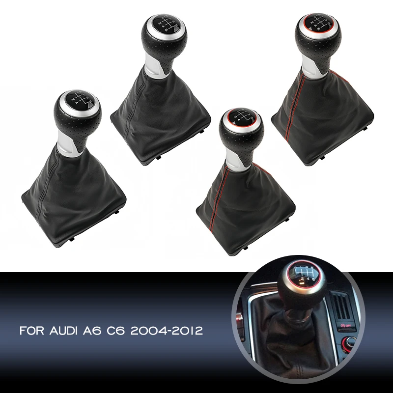 5/6 Speed ​​Car Styling Gear Shift Gomb Leaver Stick Pen Gaiter Boot Cover pre Audi A6 C6 2004 2005 2006 2007 2008 2009 2009 2010 2012