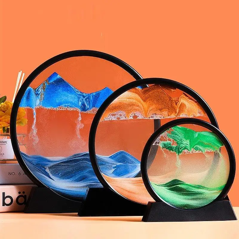 5/7/12 palca 3D Quicksand Art Picture Round Glass Kvapalina tekutina Preslanec hlboký morský piesok piesky Sandglass Creative Sand Clock Domáca dekorácia