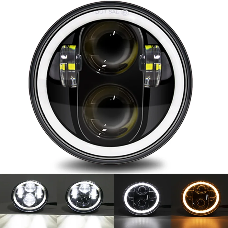 5,75 palca LED svetlomet projektora DRL Turn Signál pre Harley Sportster Halo Ring H4 Motocykel 5 3/4 