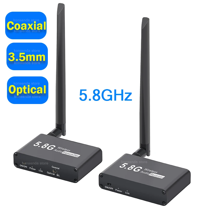 5,8 GHz bezdrôtový koaxiálny optický optický zvukový vysielač 50 m WiFi 3,5 mm Analógový stereofónny zvukový vysielač FR TV reproduktorový panel zvukového panela