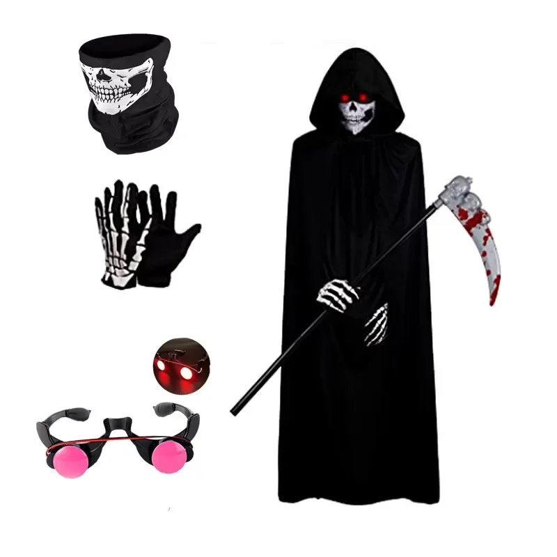 5-dielna sada Halloween Party Cosplay deti dospelých smrť Čierny plášť Cloak Halloween Skull Skell Stret Ball Set Prázdninové darčeky