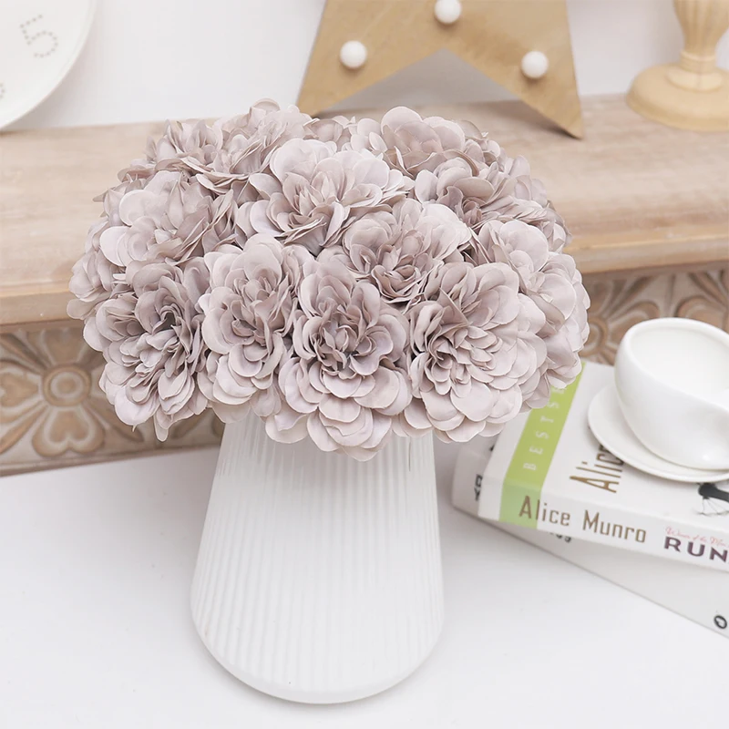 5 hláv pivonky umelý hodvábny kvet pre domácu vianočnú dekoráciu nevesta kytica Svadba Vysoko kvalitná falošná kvetinová DIY HYDRANGEA