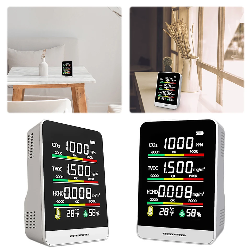 5 IN1 Digitálny detektor kvality ovzdušia CO2 Multifunkčný analyzátor plynu Color Screen Screen HCHO TVOC CO2 Tester teploty vlhkosti