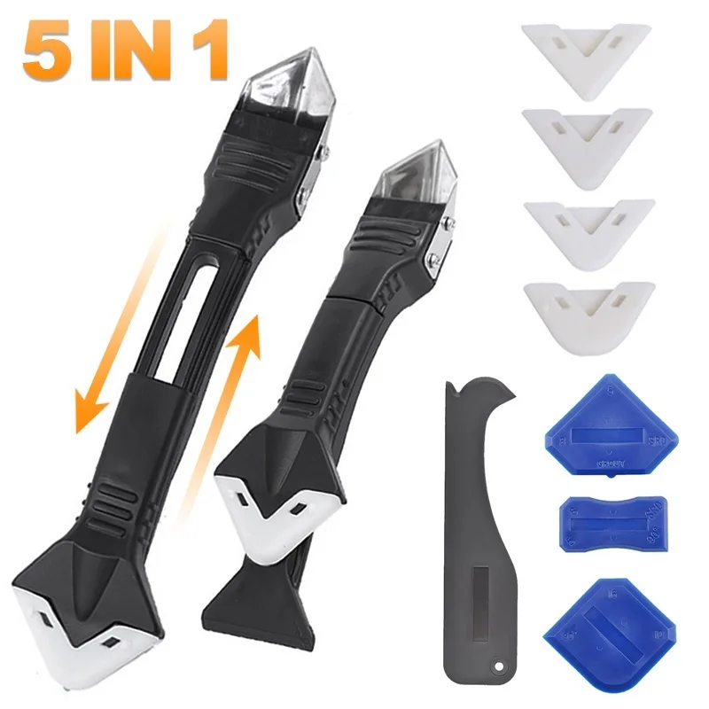5 in1 Silikónový odstraňovač tmel hladký škrabka Cent finišer Grout Kit Nástroje podlahové formy Demontáž ručný náradie Sada šijacích špachtle