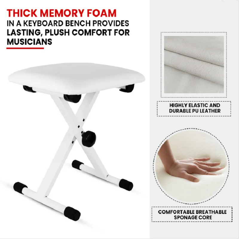 5 jadrových klávesových lavičiek Pair X Style Style Stool Husté čalúnené 12 až 18,5 palca nastaviteľné klávesnice stolička biela KBB02WH