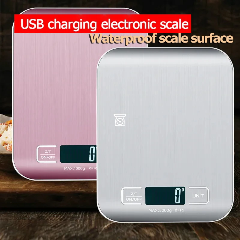 5 kg/10 kg Nabíjateľná digitálna kuchynská škála LCD Displej z nehrdzavejúcej ocele Elektronická stupnica Vysoko presné náradie na pečenie s hmotnosťou potravín