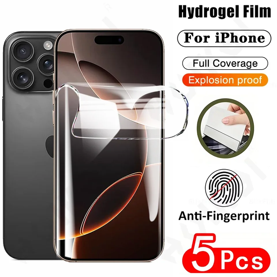 5 ks Hydrogel Film pre iPhone 16 15 14 13 12 11 Pro Max xs xr plus plné kryt