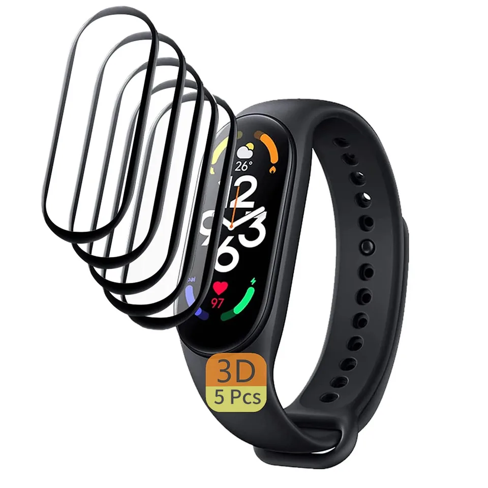5 ks temperovaný film pre Xiaomi Mi Band 8 7 6 Chránič obrazovky Miband 5 4 3 Smart Plné ochranné puzdro pre MI Band 8 7 Pro