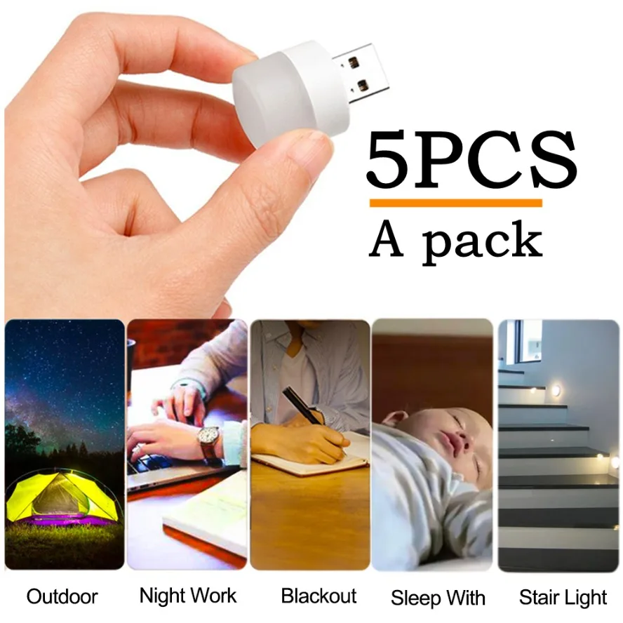 5 ks USB LED LAMP LAMP 1W Super Bright Warm Eye Protection USB Book Light Computer Mobile Power Nabíjanie USB LED nočné svetlo