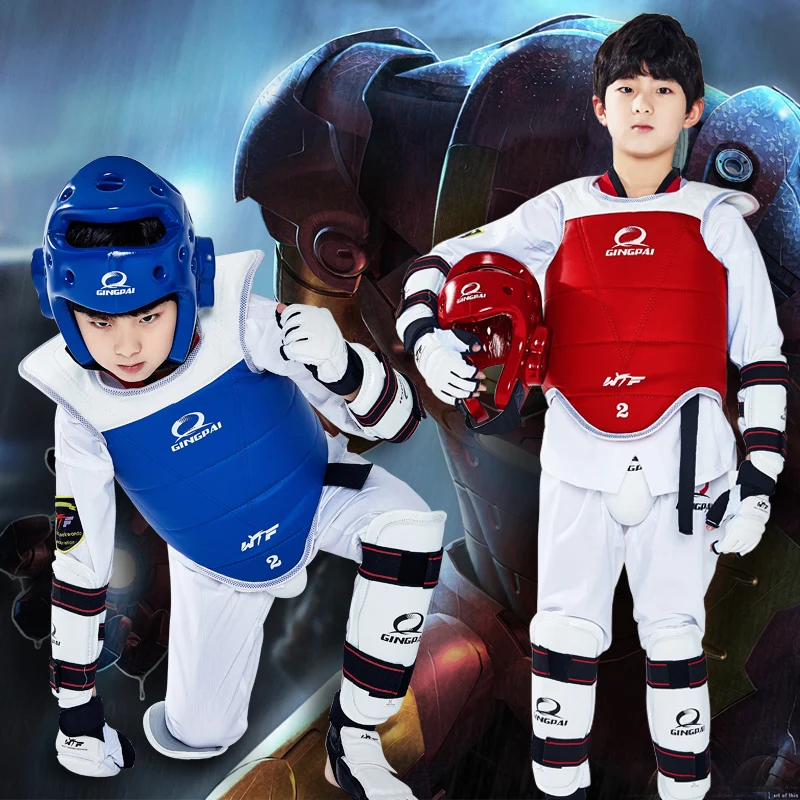 5 ks WTF schválených Taekwondo Protectors Suite Helme hrudník Hremt Arm Guards Childing Karate Head Gear MMA Kick Body Hugo Helme Helme