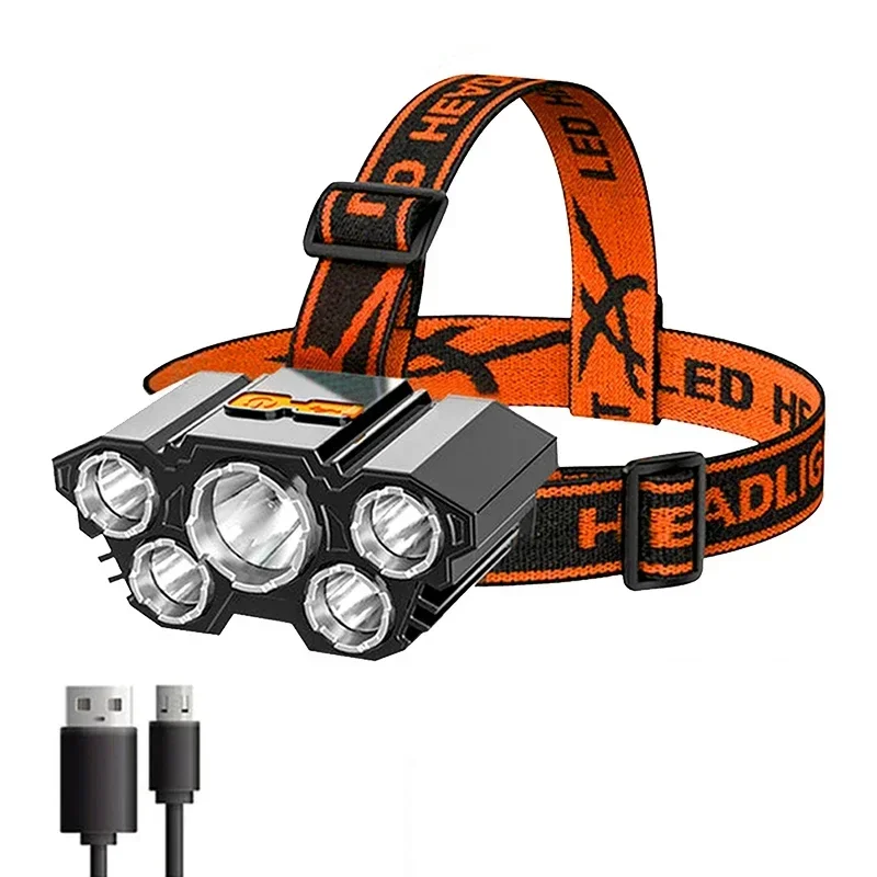 5 LED baterka nabíjateľná so vstavanou v roku 18650 BATTERICKÁ SILNÁ SVETLÁ KAMPING ADVENTURE Rybárska hlava svetlo svetlo svetla