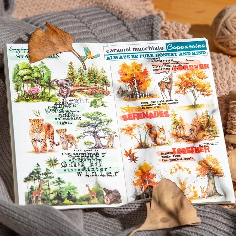 5 listov nálepiek Štyri sezóny lesné terénne úpravy Transferové sezóny rozprávky Dodávky písania Pack pozadie pozadia Scrapbook 128*83 mm