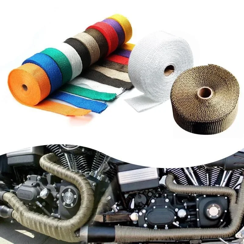 5 m Rollové sklo vlákna Tepelný štít Motocykel Výfuk Thermal Thermal Thermal Thepe Wrap Wrap Roll Thermal Ochrana s nerezovými väzbami