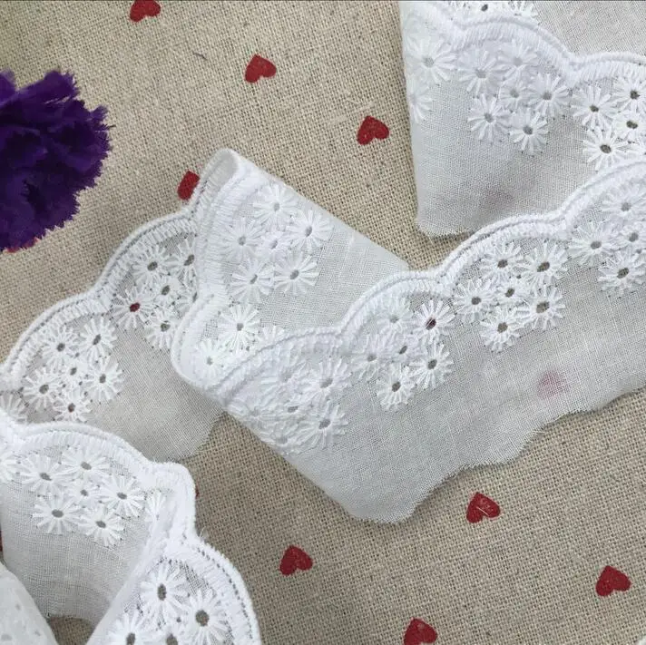 5 metrov 4,5 cm šírka Čistá biela bavlnená látka Lace Lace Vyšívané čipkové doplnky