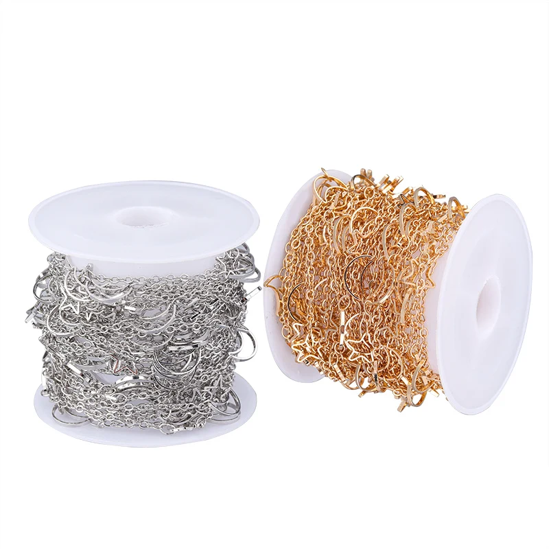 5 metrov/roll meďná reťaz zlata Sliver Color Hollow Star Moon Moon Tvar kovové reťazce pre DIY šperky na výrobu náhrdelníka náramku