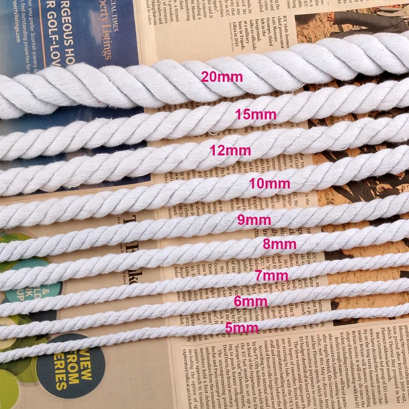 5 metrov/šarža béžové bavlnené lano 4-20 mm hrubá bavlnená šnúrka pre remienok na remienok Domáce doplnky Diy ručne vyrobené lanové remeslo