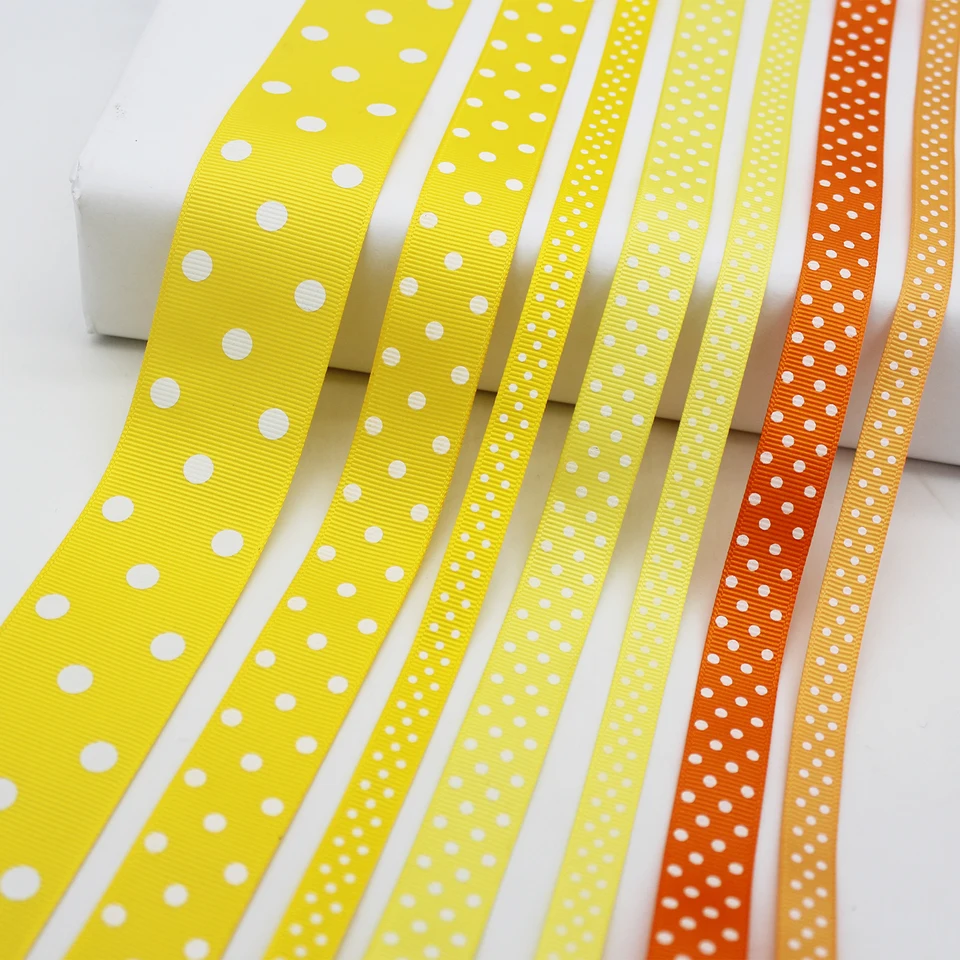 5 metrov/šarža žltá séria Polka bodky tlačené grosgrain stuha pre ručne vyrábané vlasové luky remeselné doplnky 9 mm 16 mm 22 mm 25 mm 38 mm