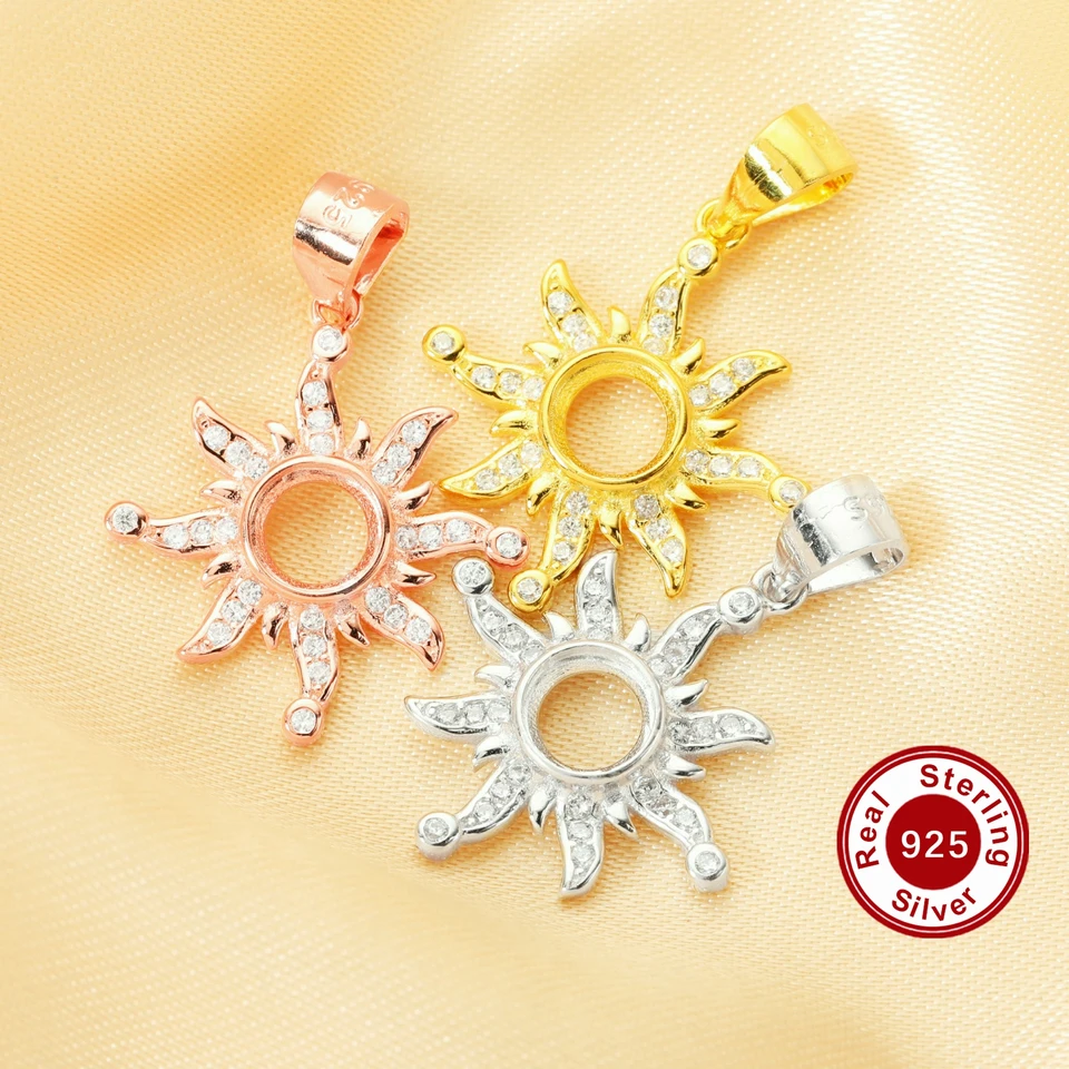 5 mm okrúhle hrotové prívesky, Sun Solid 925 Sterling Silver Rose Gold -Glated Charm, DIY Pendant Remzel pre Gemstone 1411347