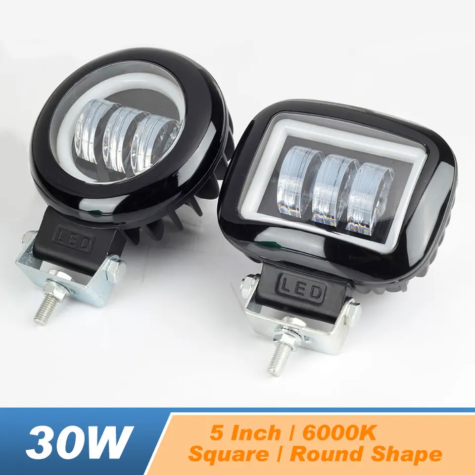 5 -palcové 30 W pracovné Auto LED Pracovné svetlo 6000K pre auto 4x4 Office Truck Loď UAZ ATV 12V 24V Angel Eyes LED šošovky Vozidlo Hnacie osvetlenie