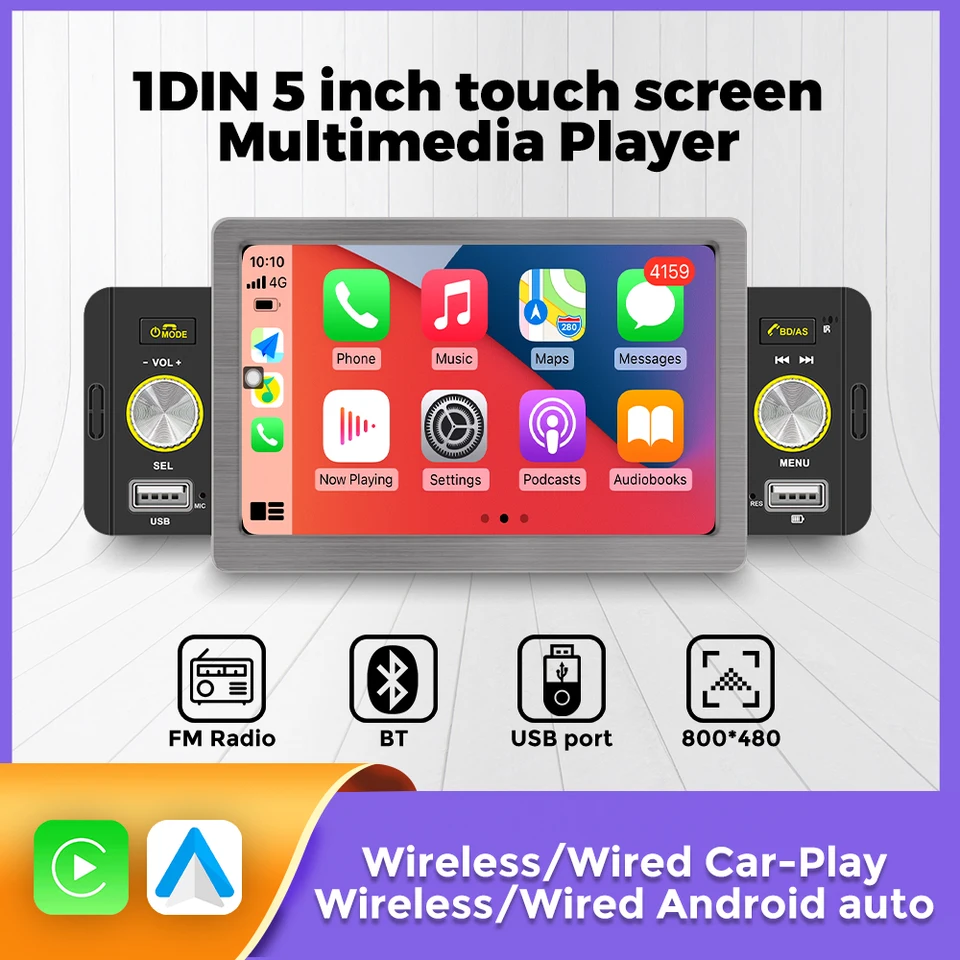 5-palcový inteligentný systém multimediálny MP5 prehrávač podporuje záložnú kameru HD Bluetooth SWC Mirror Link Aux-in CarPlay Auto Wireless