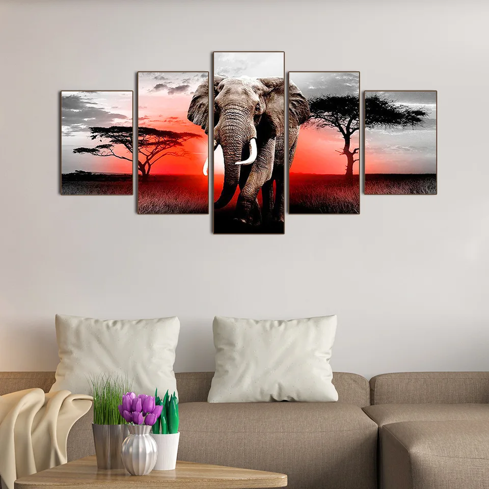 5 panel 5D DIY Diamonds Painting Full Round Round Remanestones maľby