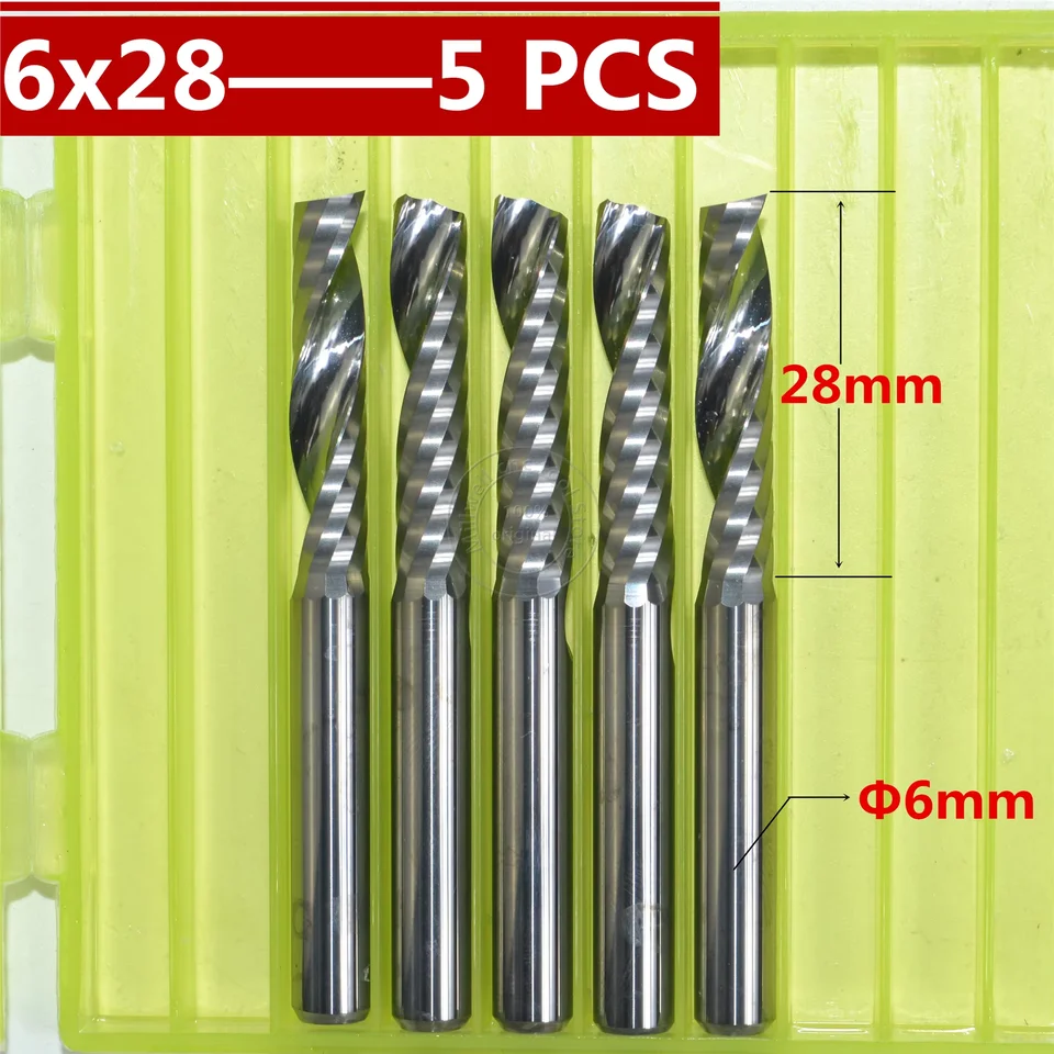 5 PCS-6 mm*28 mm, CNC Wood Tools, Karbidový koncový mlyn, Drevičkový vložkový router Bit, Cutter mletia volfrámu, MDF, PVC, akryl