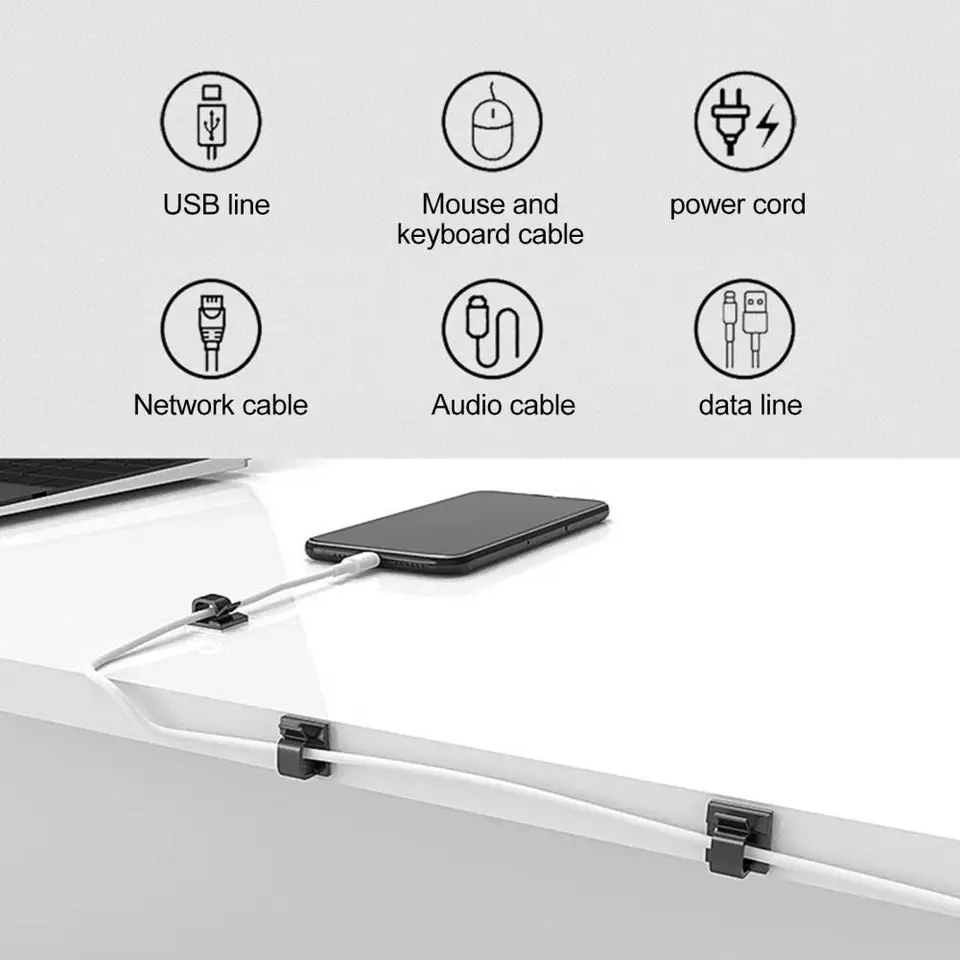 5 počítačov Organizátor kábla Adhesive CAR CABNER Organizátor Clips Desktop Management Plastový kábel Drší držiak kábla Správa káblov