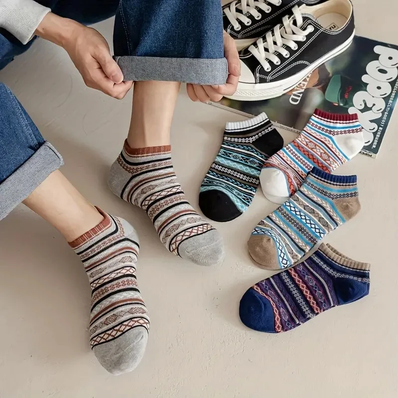 5 párov japonské vintage pánske príležitostné krátke ponožky Predávajúce etnický štýl Pánske jesenné zimné párové ponožky členkových ponožiek pre darček pre človeka