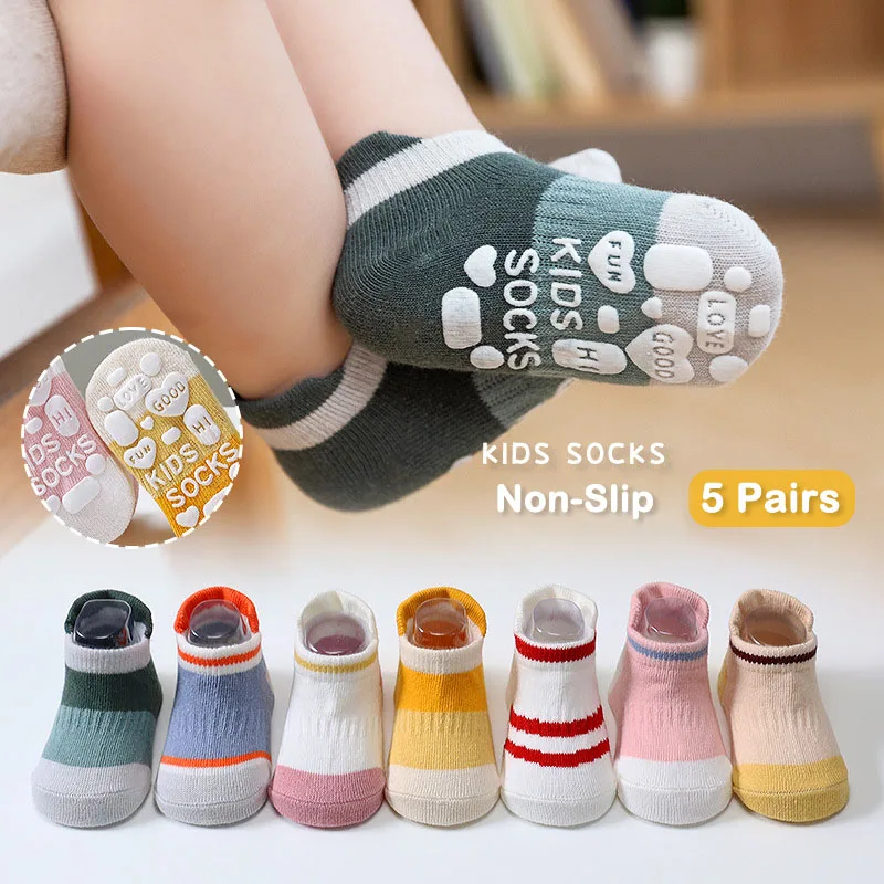 5 párov pre deti neformálne roztomilé nekĺzavé ponožky priedušné dievčatá Boys Boys Baby Cotton ponožky