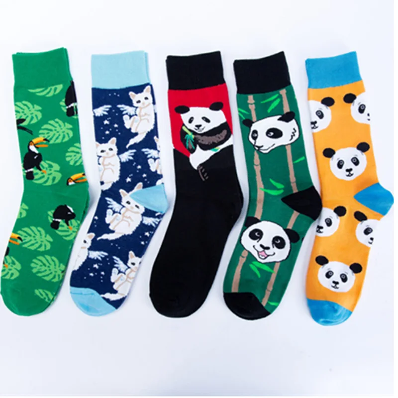 5 párov Pánske módne zimné vtipné karikatúry panda ponožky pre mužov darčeky set zväzok 100℅ bavlna dospelí