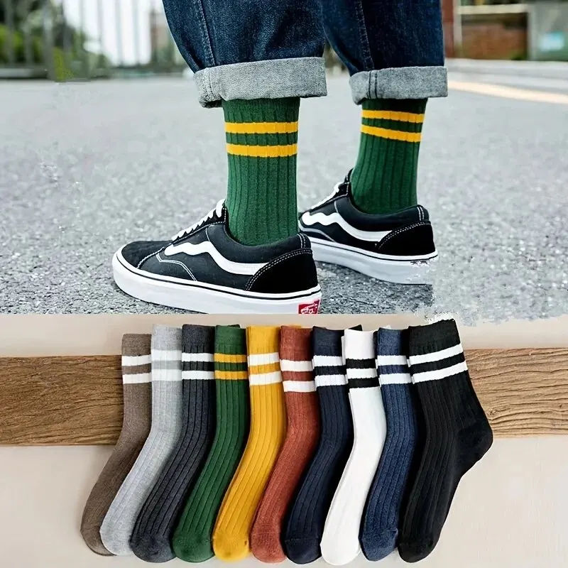 5 párov pánskych ponožiek, jesenné a zimné vintage zábavné módne atletické ponožky, ponožky na športové trendy