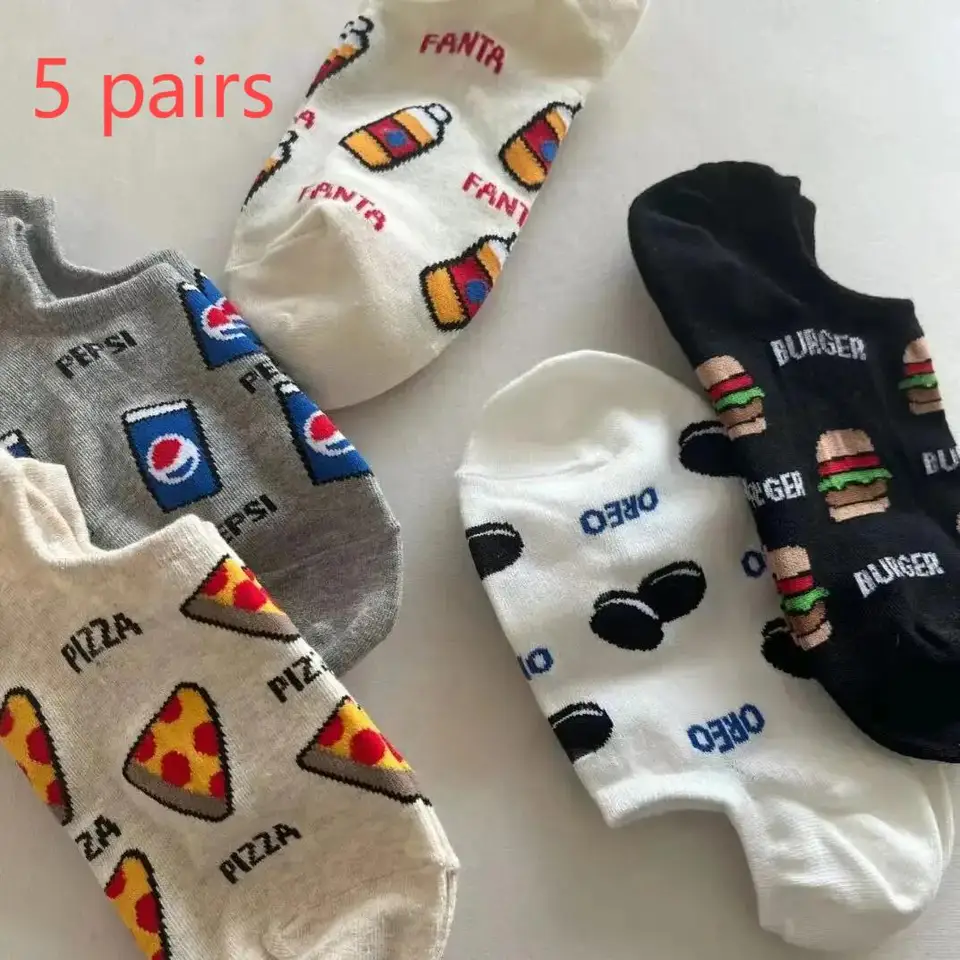 5 párov tenká časť krátkych ponožiek detské člnové ponožky Čierne a biele pruhované ponožky člnov Viskne všestranné
