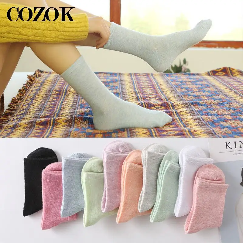 5 párov/veľa horúceho predaja jednoduché dámske farebné pevné ponožky dievčatky Candy Color Fashion ponožky Spring Jeseň bavlnené ponožky Famule ponožky