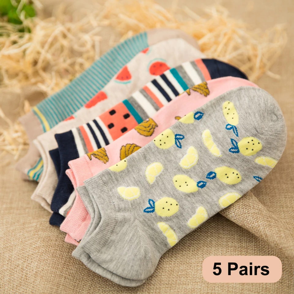 5 párov Ženy CTue ​​Fruits Banana Casual WECKLE COTNÁ SOCKY EUR35-40