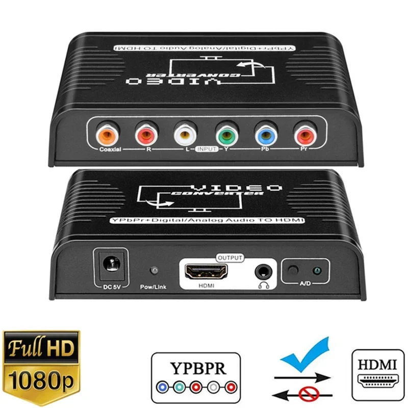 5 RCA YPBPR komponent do HDMI Video Audio Converter 1080p YPBPR na HDMI Digitálny analógový zvukový adaptér pre PS2 DVD PSP Xbox HDTV