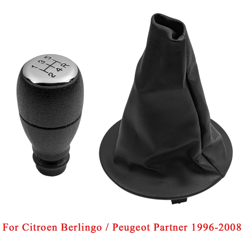 5-rýchlostná matná chrómová radiaca gombička páka páka Penka Per Leather Gaitor Boot Cover pre Citroen Berlingo / Peugeot Partner 2008-2020